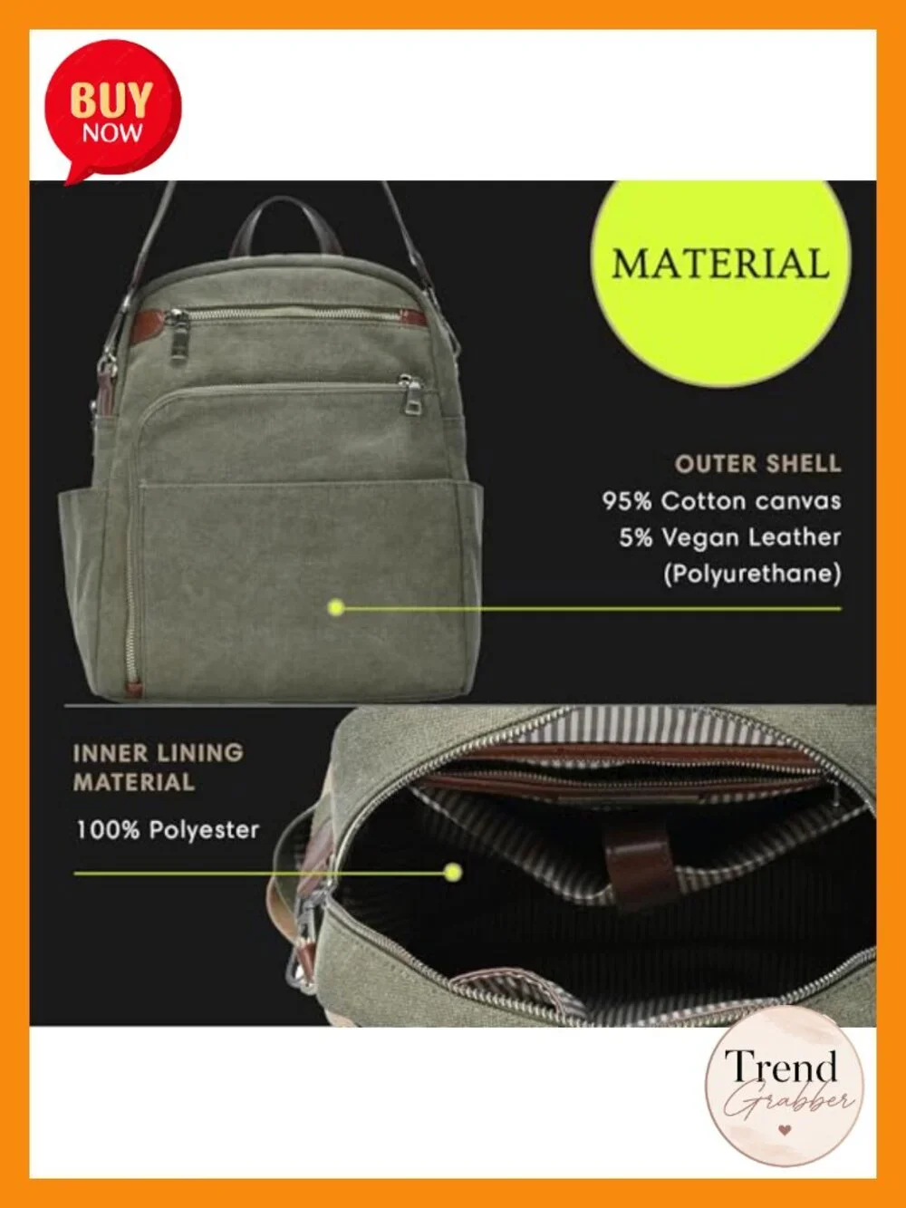 Convertible Canvas Backpack Purse for Women with Pockets Adjustable Straps